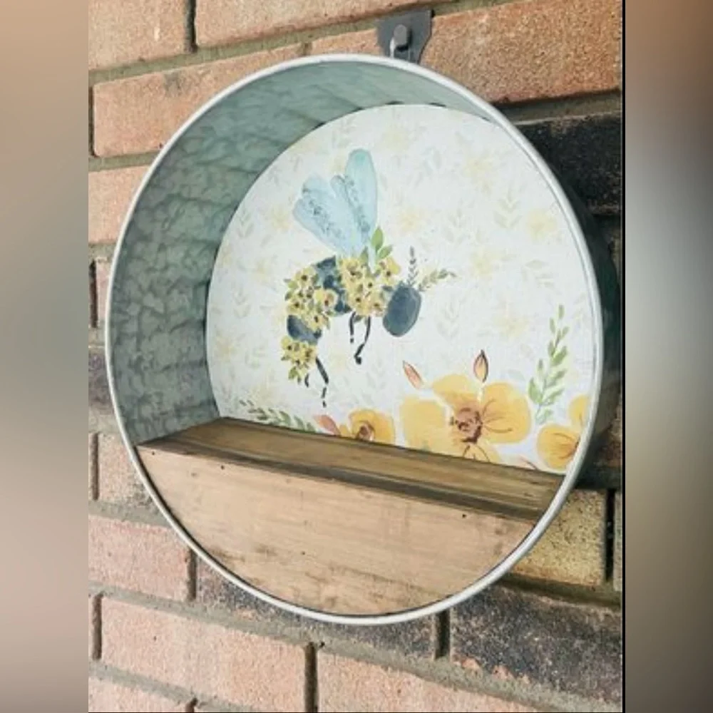 *Home Sweet Home Circular Bee Shelf Galvanized Metal and Wood